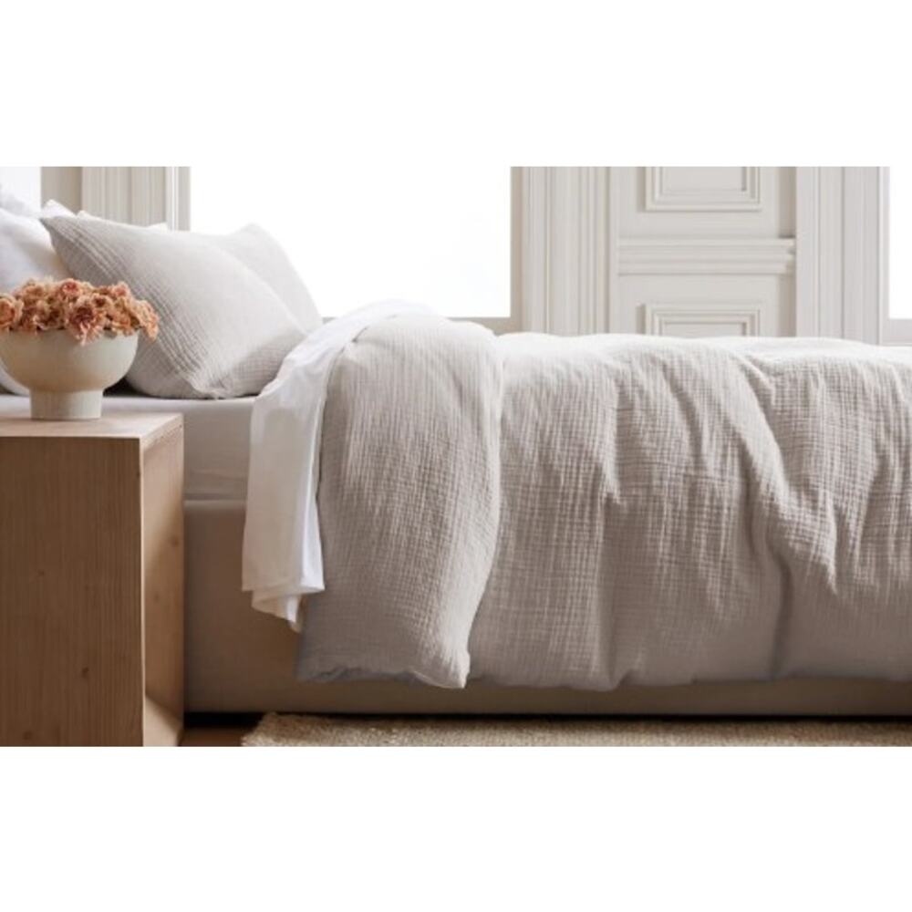 NEW Quince Organic Airy Gauze Duvet Cover Queen Light Gray 100% Cotton - Picture 3 of 5